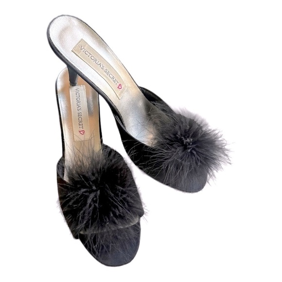 Victoria's Secret Shoes - New Vintage VICTORIA’S SECRET Women Feathered Sandals Black Stiletto Heels Shoes